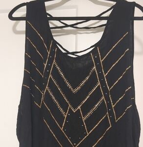 Apt. 9 Black and Gold Embellished Tank Top With Cut Out Back